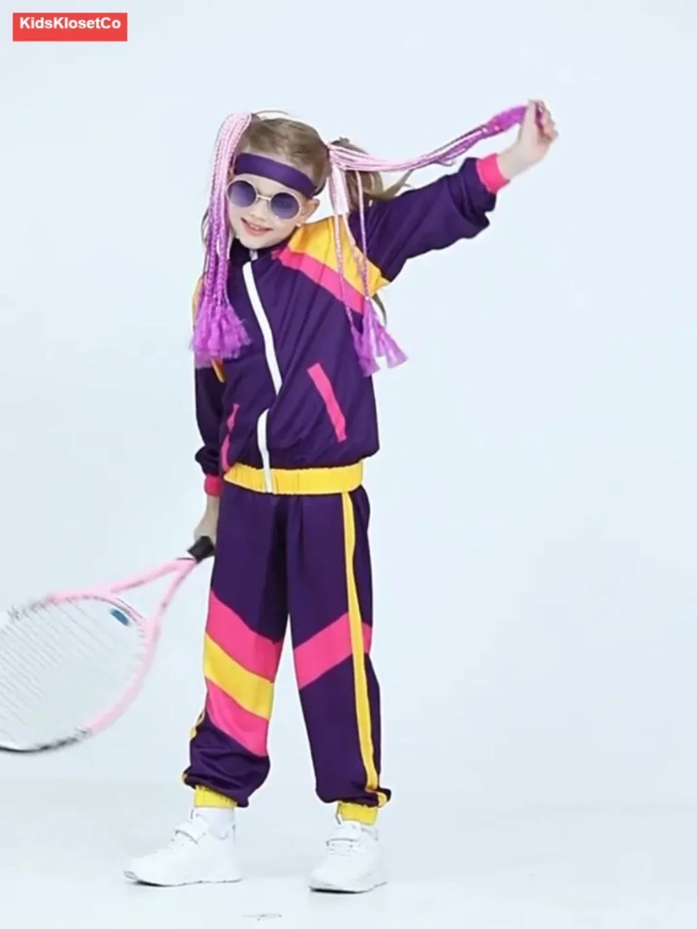 80s Retro Tracksuit Costume for Kids - 3 Piece Set Jacket Pants Headband